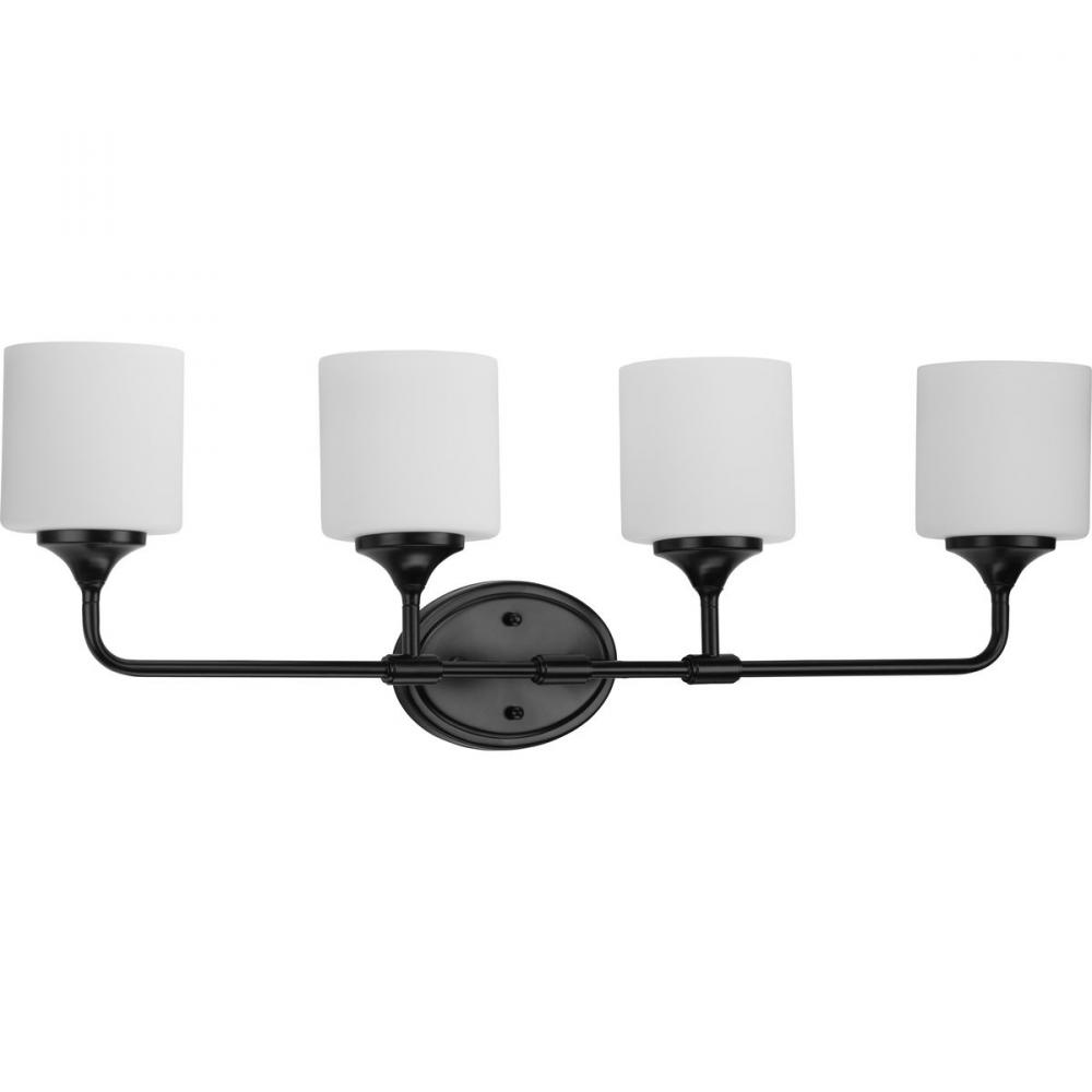 Lynzie Collection Four-Light Matte Black Etched Opal Glass Modern Bath Vanity Light