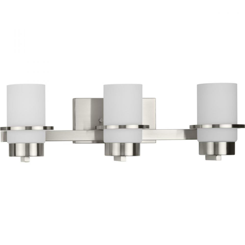 Reiss Collection Three-Light Modern Farmhouse Brushed Nickel Vanity Light