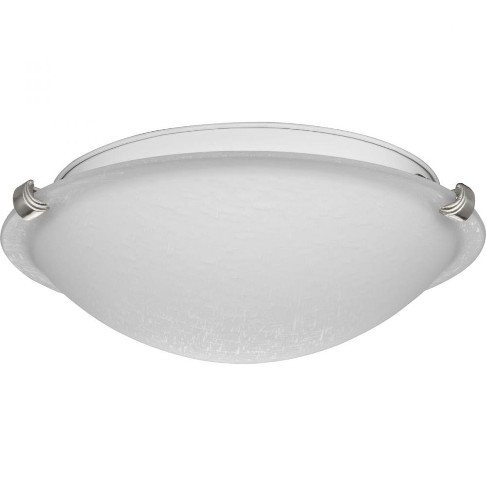 Linen Dome 12-1/4&#34; Two-Light Transitional Brushed Nickel Etched Linen Glass Flush-Mount Light