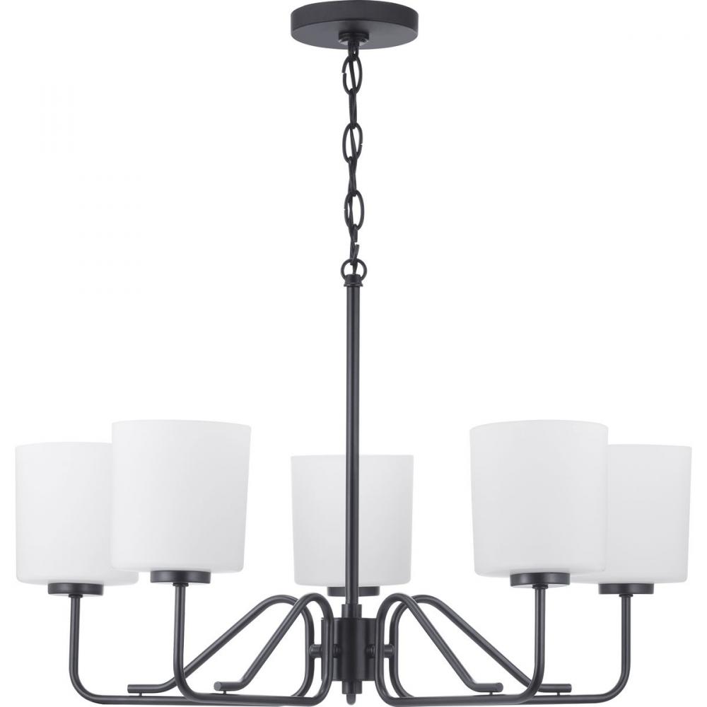 Tobin Collection Five-Light Matte Black Etched White Glass Modern Chandelier Light