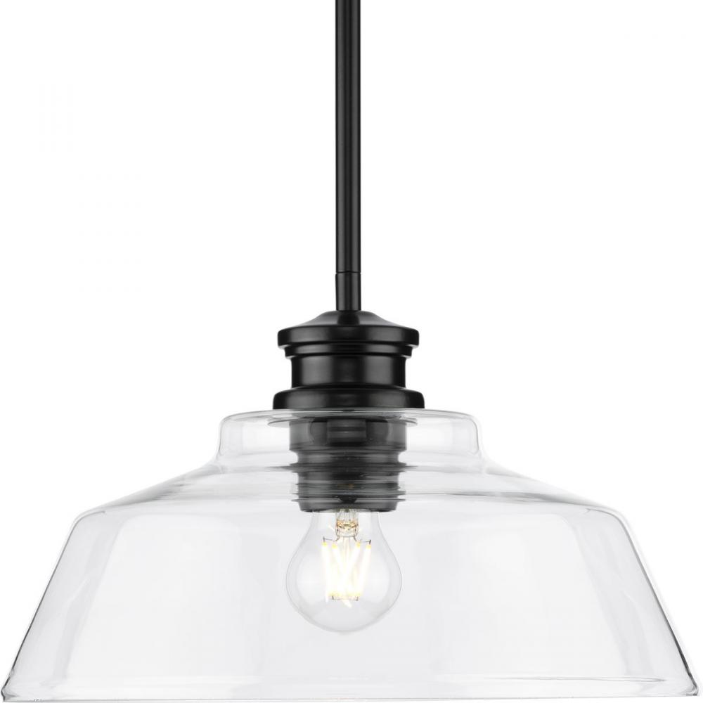 Singleton Collection One-Light 14&#34; Matte Black Farmhouse Medium Pendant Light with Clear Glass S