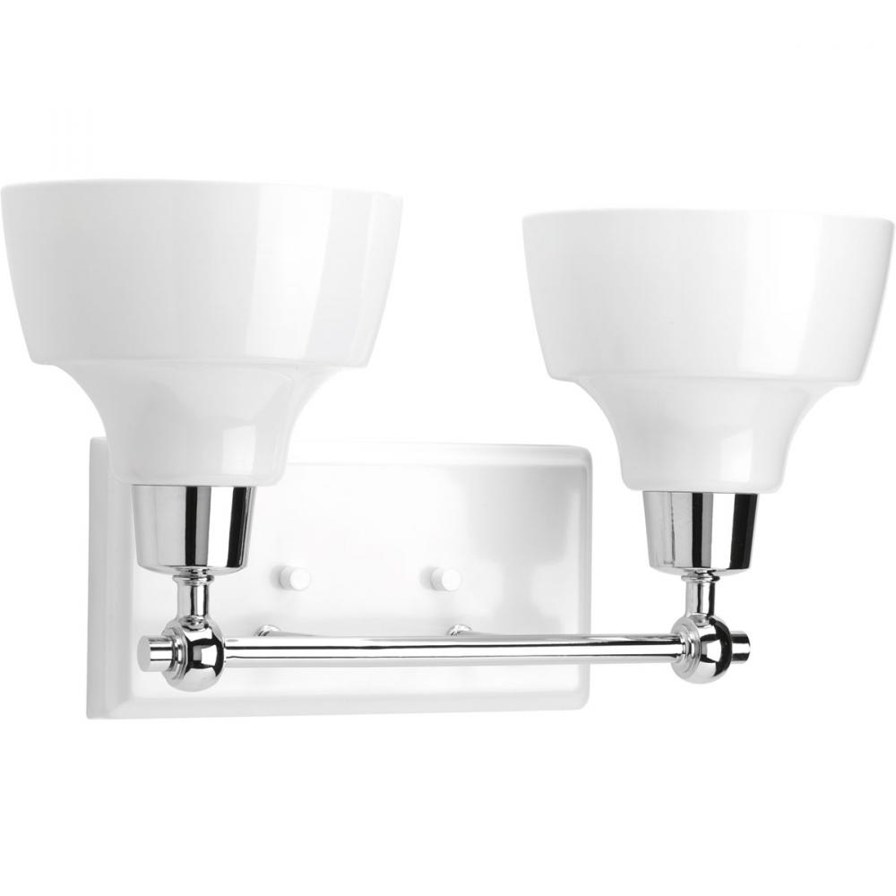 Bramlett Collection Two-Light Polished Chrome White Metal Shade Coastal Bath Vanity Light