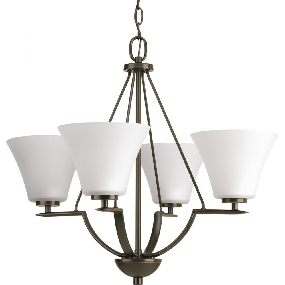 Bravo Collection Four-Light Antique Bronze Etched Glass Modern Chandelier Light