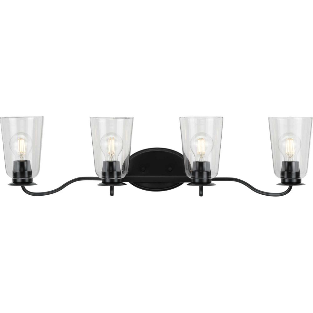 Durrell Collection Four-Light Matte Black Clear Glass Coastal Bath Vanity Light