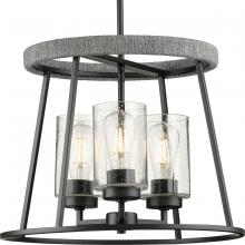 Progress P400321-31M - Laramie Collection Three-Light Matte Black Rustic Modern Clear Seeded Glass Chandelier