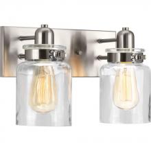 Progress P300046-009 - Calhoun Collection Two-Light Brushed Nickel Clear Glass Farmhouse Bath Vanity Light