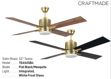 Craftmade TEA52SB4 - 52" Teana in Satin Brass w/ Flat Black/Mesquite Blades