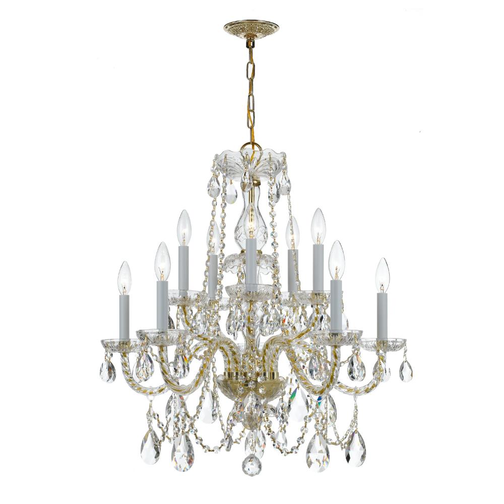 Traditional Crystal 10 Light Swarovski Strass Crystal Polished Brass Chandelier