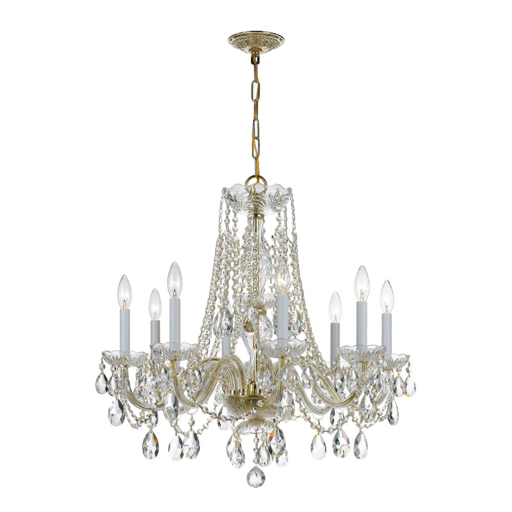 Traditional Crystal 8 Light Swarovski Strass Crystal Polished Brass Chandelier