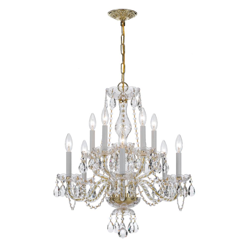 Traditional Crystal 10 Light Spectra Crystal Polished Brass Chandelier