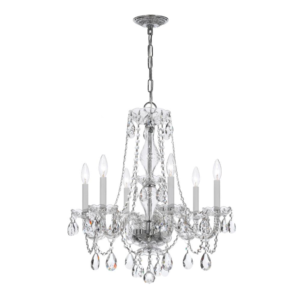 Traditional Crystal 6 Light Swarovski Strass Crystal Polished Chrome Chandelier