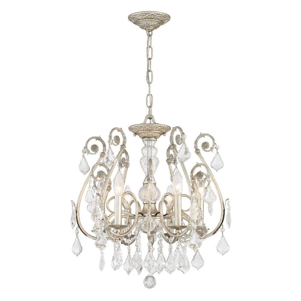 Regis 6 Light Hand Cut Crystal Olde Silver Chandelier