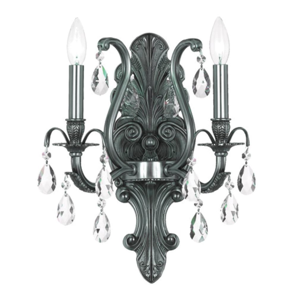 Dawson 2 Light Hand Cut Crystal Pewter Sconce