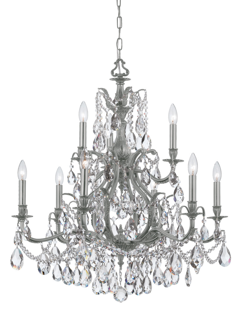 Dawson 9 Light Clear Swarovski Strass Crystal Pewter Chandelier