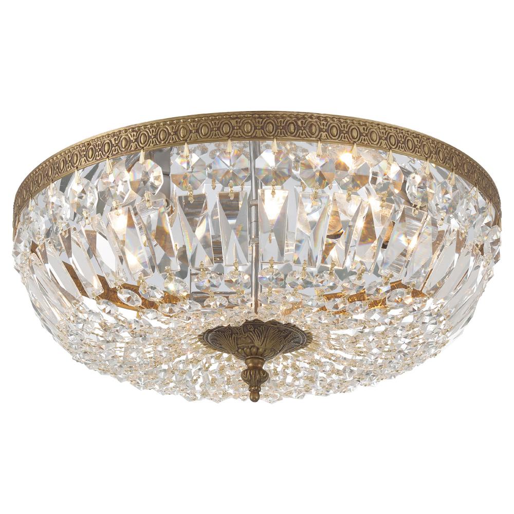 Crystorama 3 Light Spectra Crystal Olde Brass Flush Mount