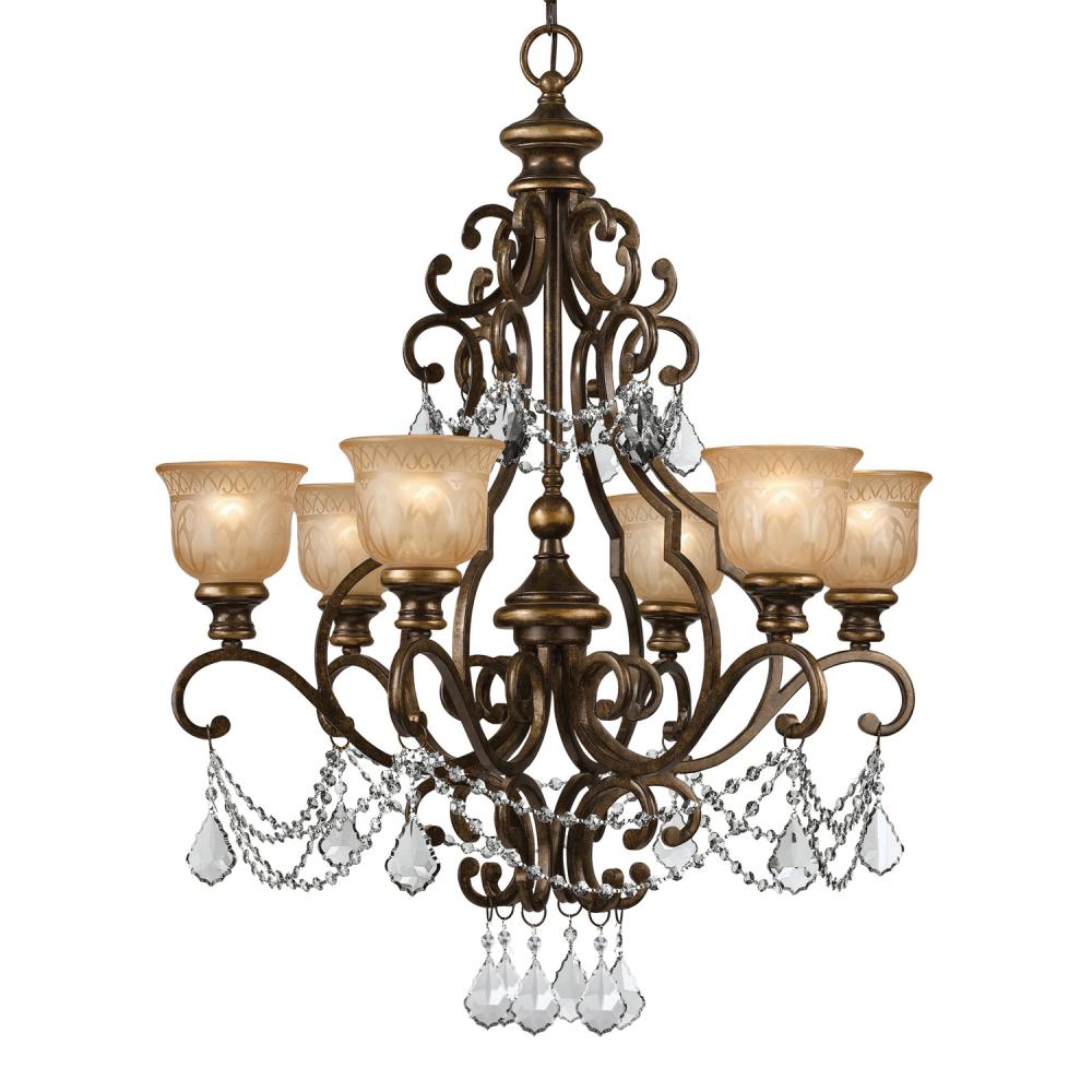 Norwalk 6 Light Clear Italian Crystal Bronze Umber Chandelier