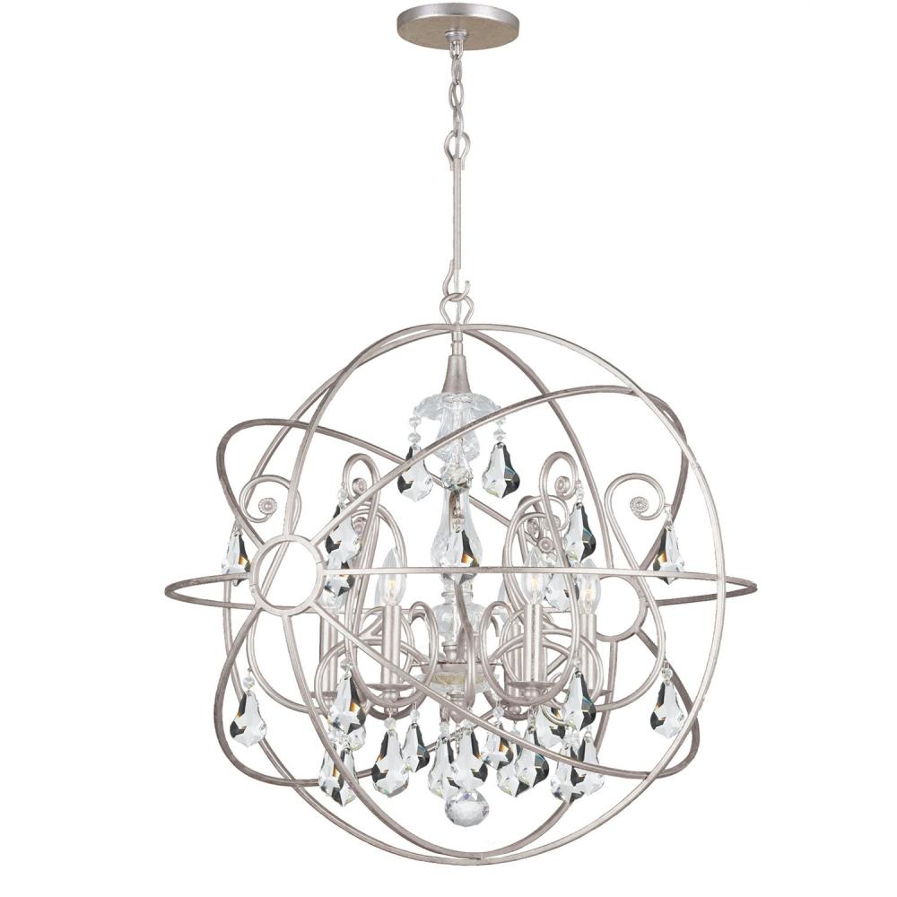 Solaris 6 Light Swarovski Strass Crystal Olde Silver Sphere Chandelier