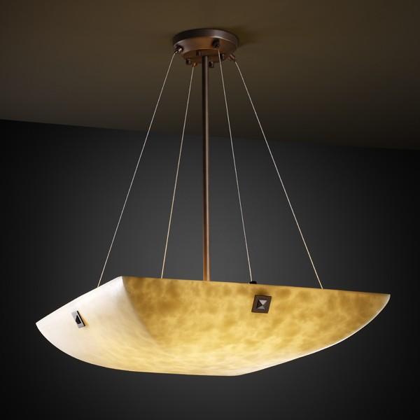 36&#34; LED Pendant Bowl w/ Large Square w/ Point Finials