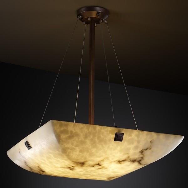 36&#34; LED Pendant Bowl w/ Concentric Squares Finials