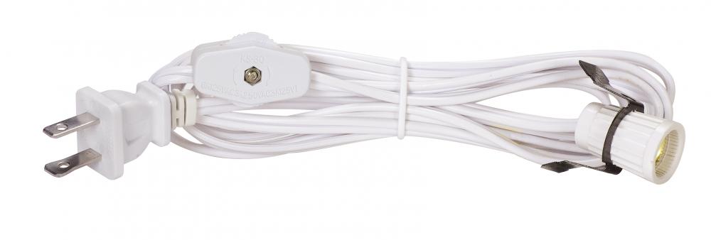 8 Foot #18 SPT-1 White Cord, Switch, And Plug (Switch 17&#34; From Socket)