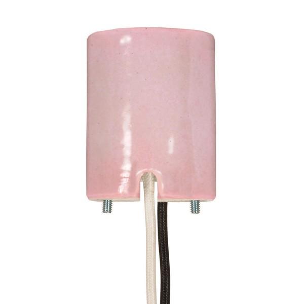 Keyless Pink Porcelain Mogul Socket for Open HID Fixtures, Mounting Screws Held Captive, 1/2&#34;