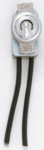 On-Off Metal Toggle Switch; Single Circuit; 6A-125V, 3A-250V Rating; 6&#34; Leads; Nickel Finish