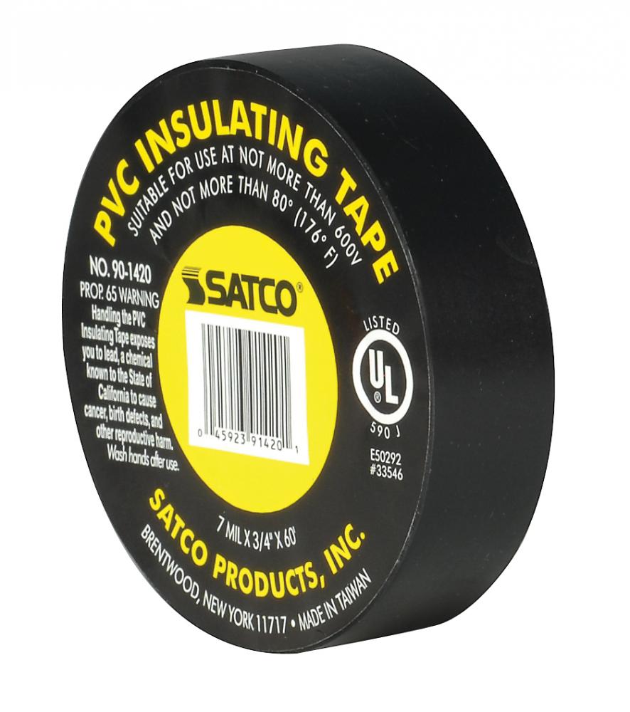 PVC Electrical Tape; 3/4&#34; x 60 Foot; Black