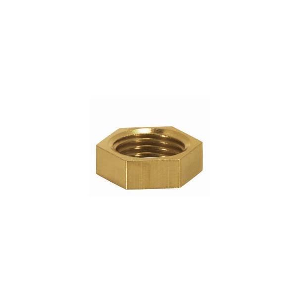 Brass Hexagon Locknut; 1/4 IP; 11/16&#34; Hexagon; 3/16&#34; Thick; Unfinished