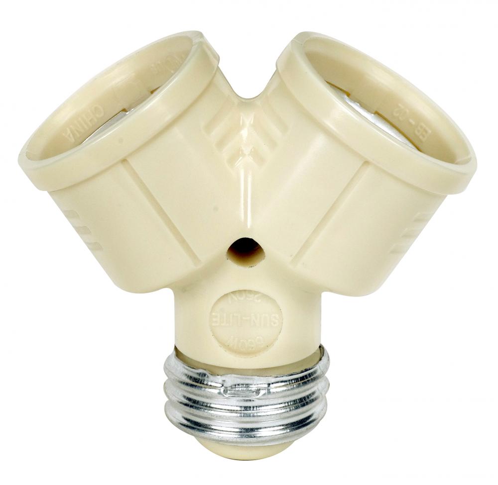 Single to Twin Lampholder; Ivory Finish; 2-3/4&#34; Overall Height; 2&#34; Extension; 660W Max; 250V