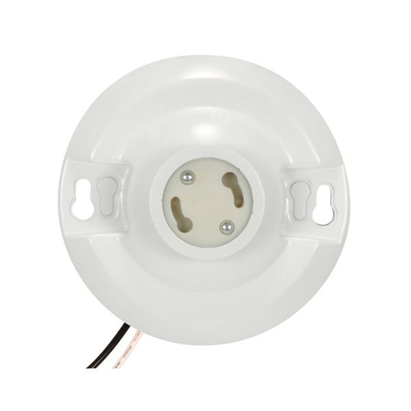 Keyless White Phenolic GU24 Ceiling Receptacle; 6&#34; AWM B/W Leads 105C; 4-1/2&#34; Diameter;