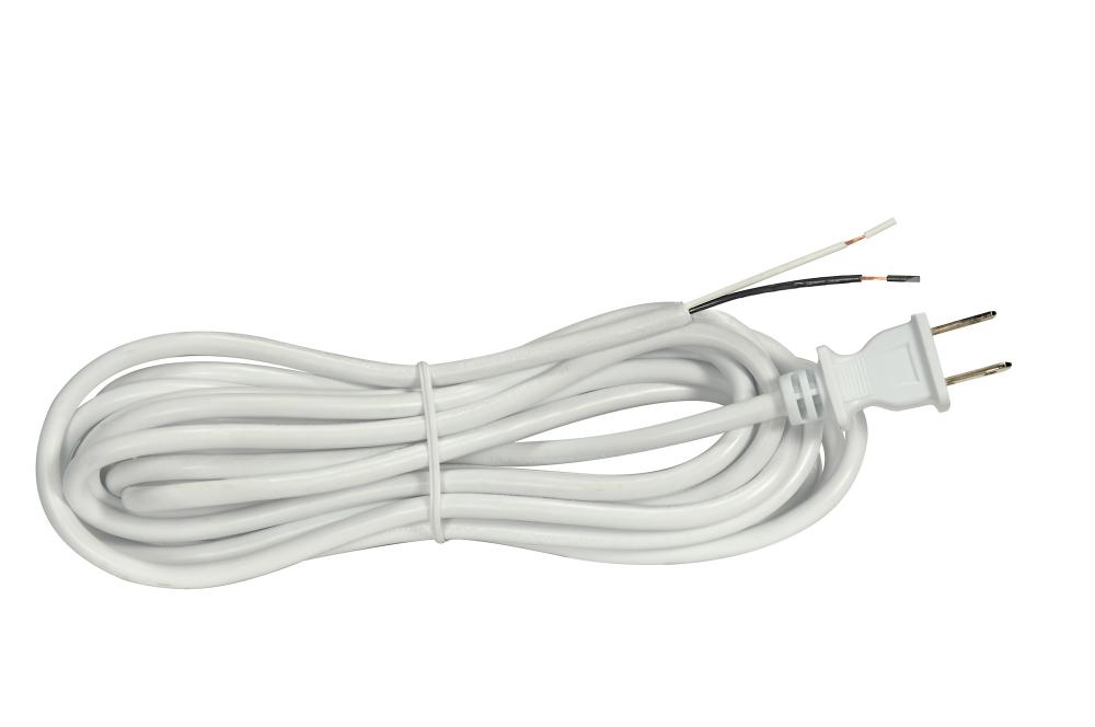 15 Foot 18/2 SVT 105C Heavy Duty Cord Set; White Finish; 50 Carton; 2 Prong Molded Plug; Stripped