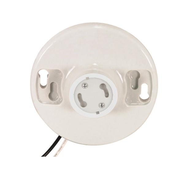 Keyless White Porcelain GU24 Ceiling Receptacle; 6&#34; AWM B/W Leads 105C; 4-3/8&#34; Diameter;