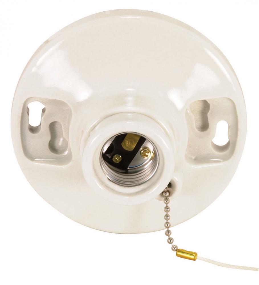 2 Terminal Glazed Porcelain On-Off Pull Chain Ceiling Receptacle; Screw Terminals; 4-3/8&#34;