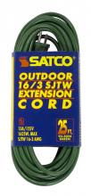 Satco Products Inc. 93/5024 - 25 Foot Green Heavy Duty Outdoor Extension Cord; 16/3 Ga. SJTW-3 Green Cord With Sleeve; 13A-125V;