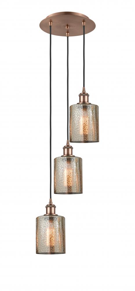 Cobbleskill - 3 Light - 12 inch - Antique Copper - Cord Hung - Multi Pendant