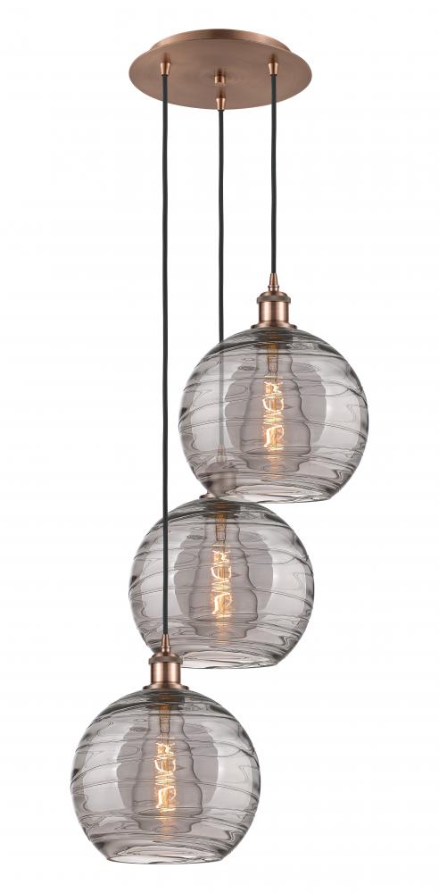 Athens Deco Swirl - 3 Light - 17 inch - Antique Copper - Cord hung - Multi Pendant