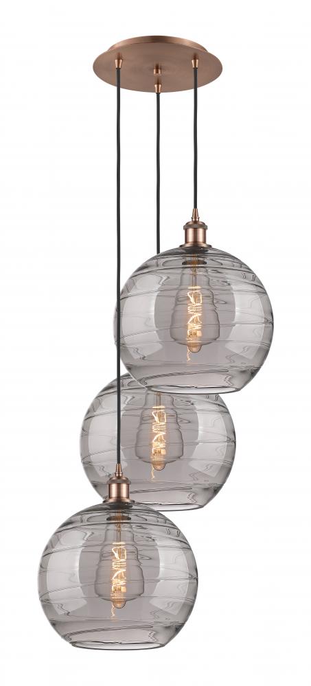 Athens Deco Swirl - 3 Light - 19 inch - Antique Copper - Cord hung - Multi Pendant