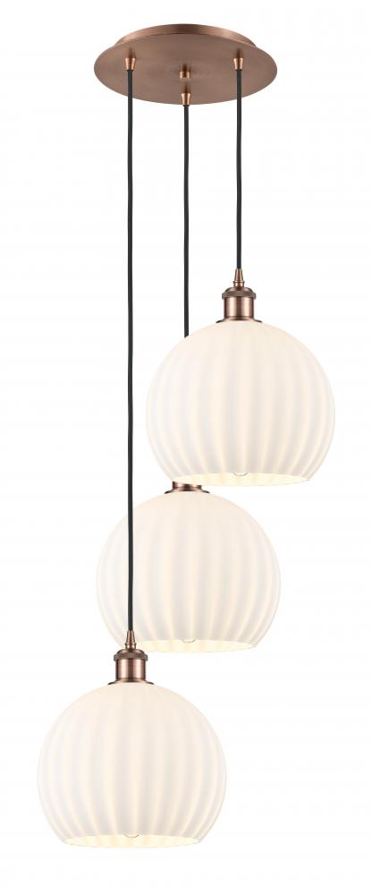 White Venetian - 3 Light - 17 inch - Antique Copper - Cord Hung - Multi Pendant