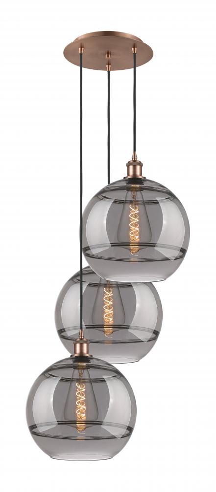 Rochester - 3 Light - 19 inch - Antique Copper - Cord hung - Multi Pendant