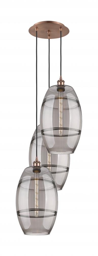 Vaz - 3 Light - 17 inch - Antique Copper - Cord hung - Multi Pendant