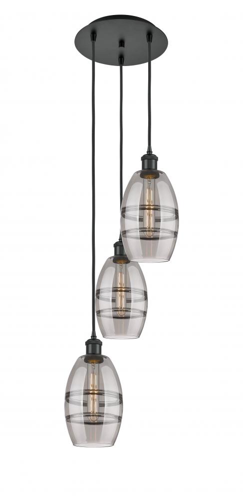 Vaz - 3 Light - 12 inch - Matte Black - Cord hung - Multi Pendant