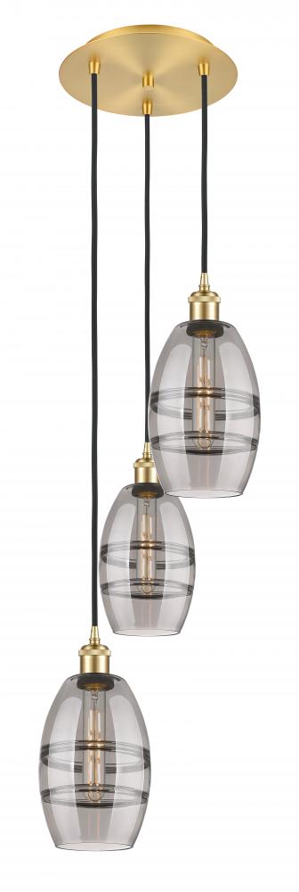 Vaz - 3 Light - 12 inch - Satin Gold - Cord hung - Multi Pendant