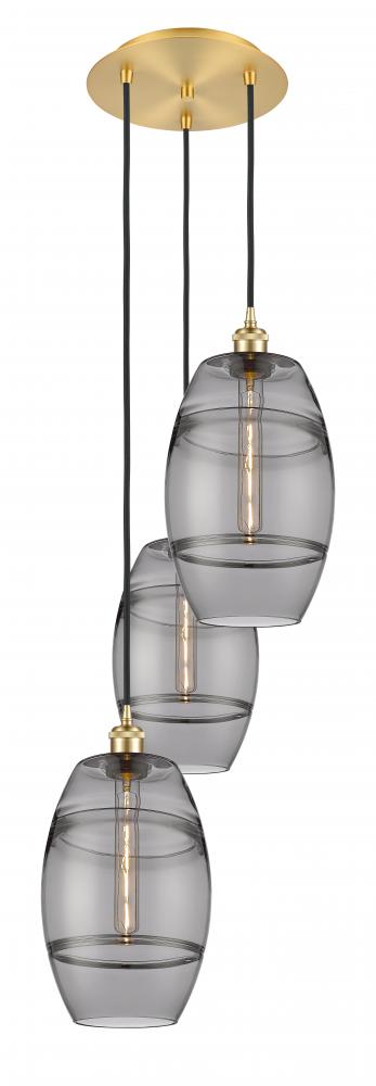 Vaz - 3 Light - 15 inch - Satin Gold - Cord hung - Multi Pendant