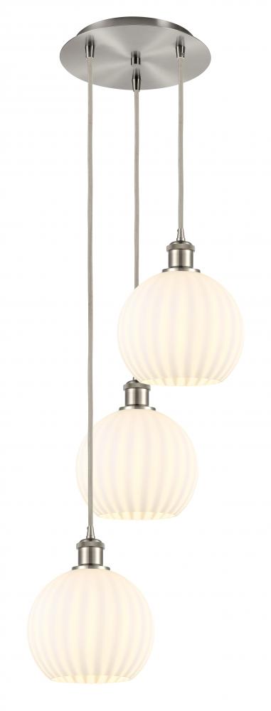 White Venetian - 3 Light - 15 inch - Brushed Satin Nickel - Cord Hung - Multi Pendant