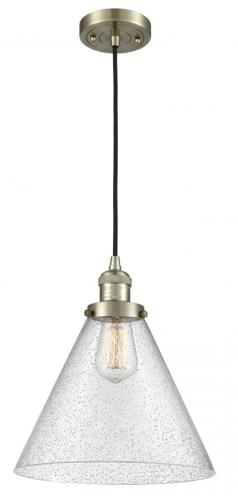 Cone - 1 Light - 12 inch - Antique Brass - Cord hung - Mini Pendant