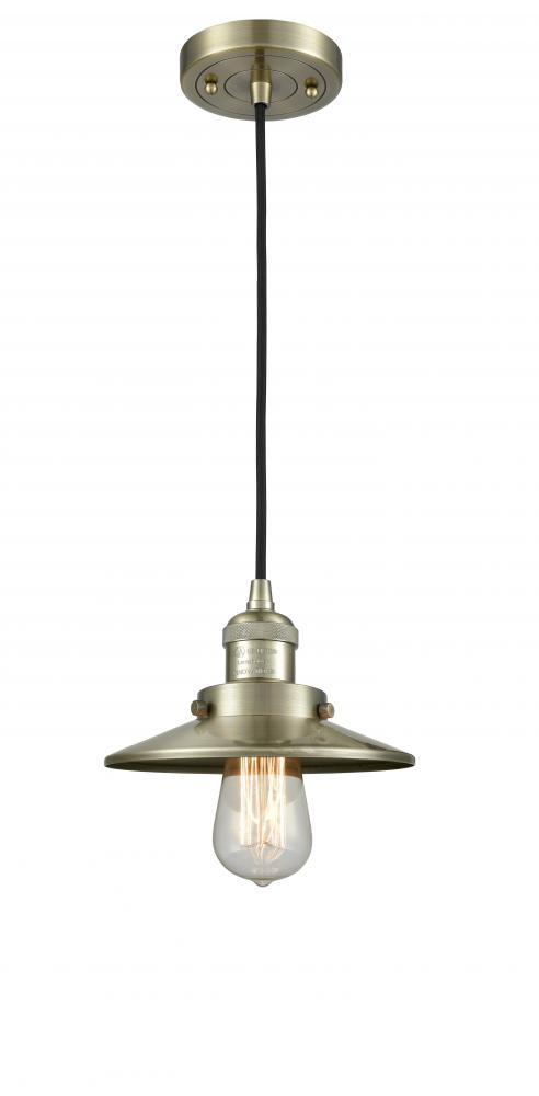 Railroad - 1 Light - 8 inch - Antique Brass - Cord hung - Mini Pendant