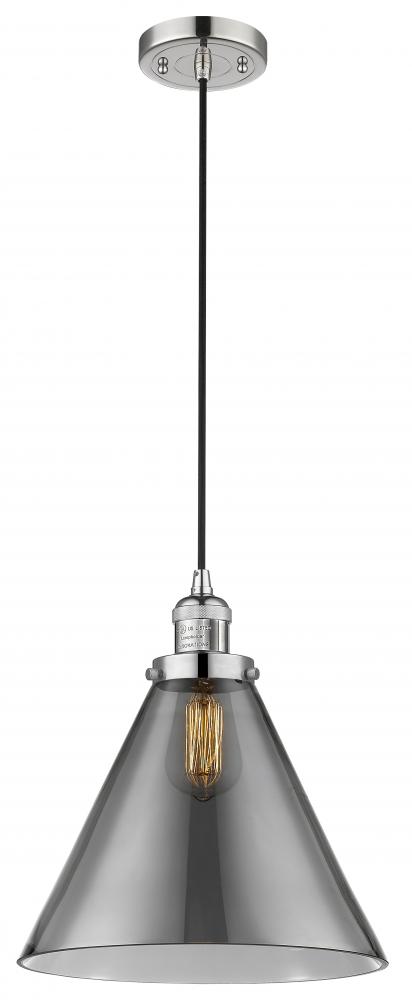 Cone - 1 Light - 12 inch - Polished Nickel - Cord hung - Mini Pendant