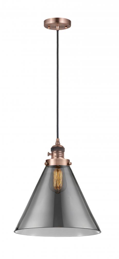 Cone - 1 Light - 12 inch - Antique Copper - Cord hung - Mini Pendant