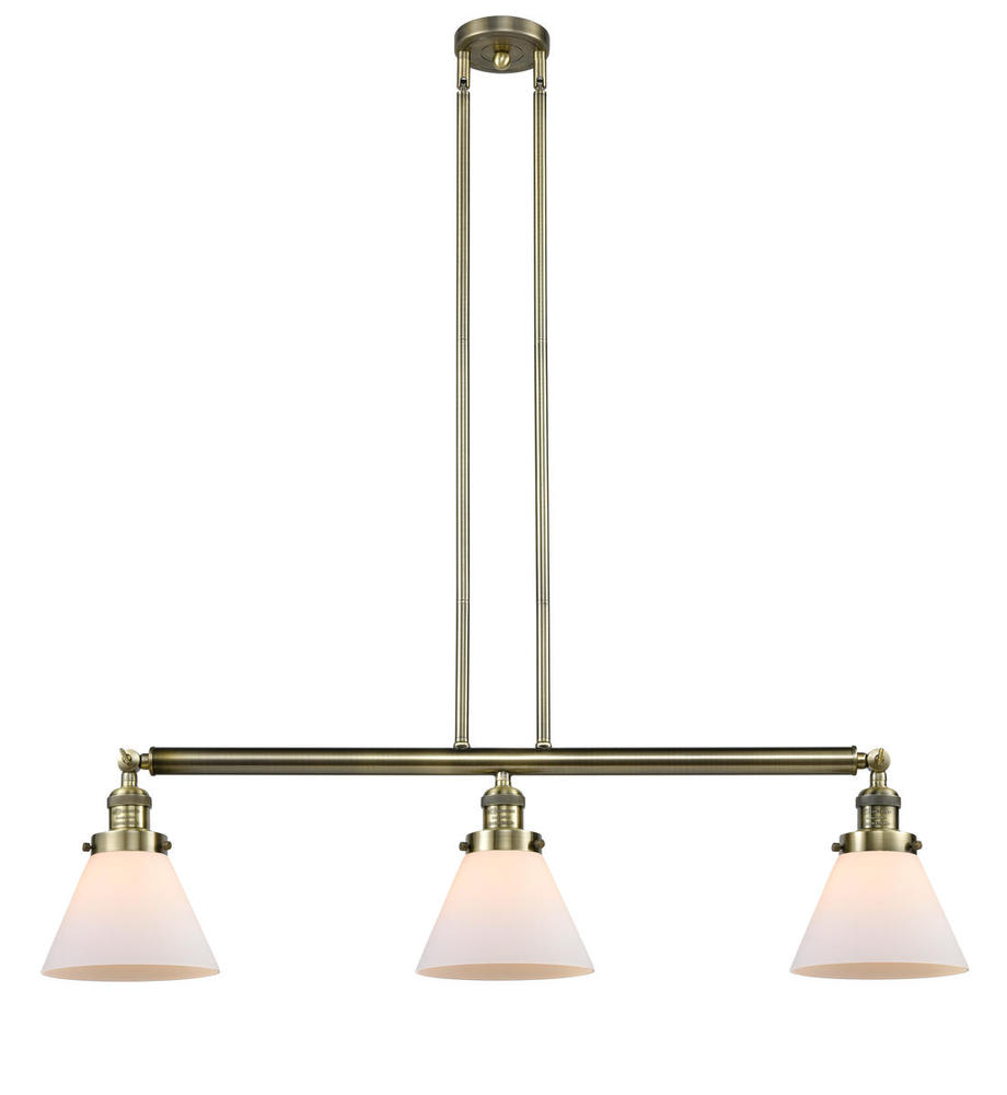 Cone - 3 Light - 40 inch - Antique Brass - Stem Hung - Island Light