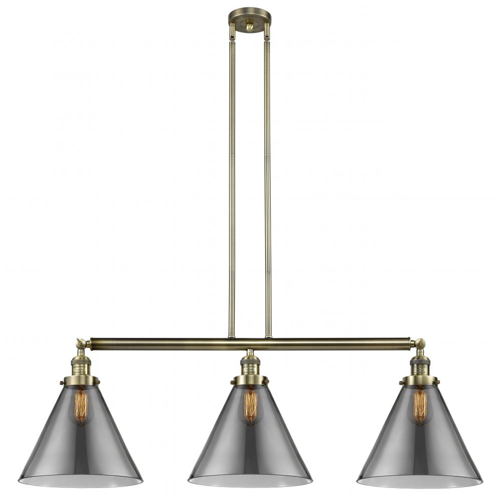 Cone - 3 Light - 44 inch - Antique Brass - Stem Hung - Island Light